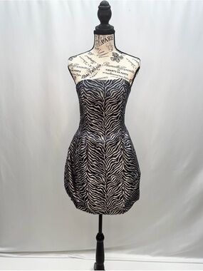 Vintage Caché Zebra Print Strapless Bubble Dress | Size 4